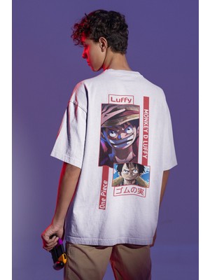 Sevbano Monkey D. Luffy Sırt Baskılı Unisex Oversize One Piece Anime Tişört