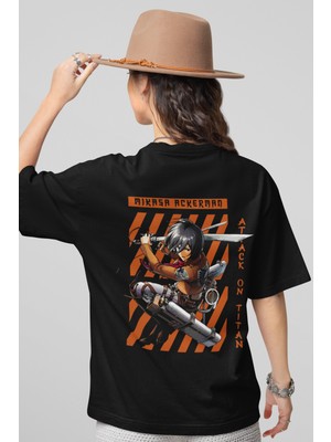 Sevbano Attack On Titan Mikasa Ackerman Sırt Baskılı Unisex Oversize Anime Tişört