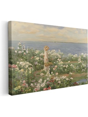 Artarilion Yatay Kanvas Tablo Salon Tablosu Cicek Tarlasinda Kadin Kanvas Duvar Tablosu