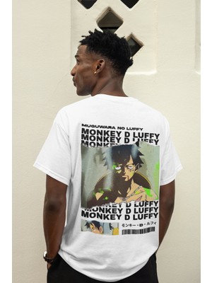 Sevbano One Piece Monkey D. Luffy Sırt Baskılı Unisex Oversize Anime Karakteri Tişört