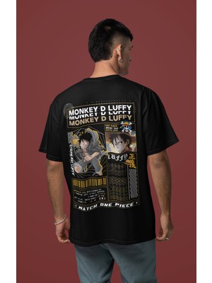 Sevbano Monkey D. Luffy Sırt Baskılı Unisex Oversize One Piece Anime Tişört