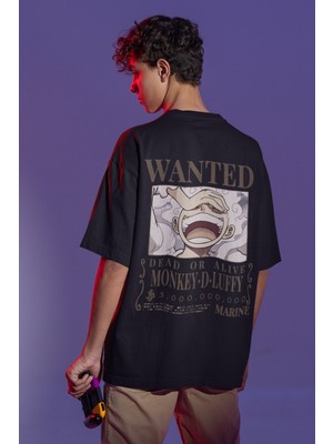 Sevbano Wanted Monkey D. Luffy Sırt Baskılı Unisex Oversize One Piece Anime Tişört