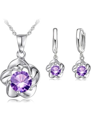 Kumi 925 Ayar Gümüş Çiçek Kolye Kanca Küpe Seti Sevgiliye Hediye