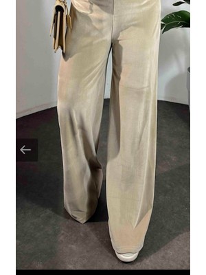 Bosel Kadın Yüksek Ben Beli Lastik Detay Kadife Kumaş Bol Paça Pantolon