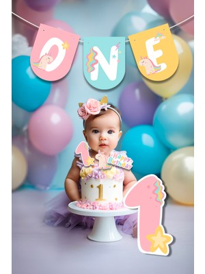 Niksy Design unicorn Temalı One Mini Parti Süsü Seti 1 Yaş Doğum Günü Konsepti