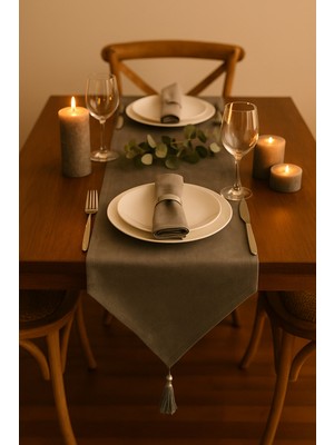 Lüks Runner Masa Örtüsü Rustik Şık Püsküllü Dekoratif Masa Örtüsü 35X150 cm