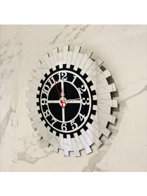 TeknoKapsül Dekoratif Gümüş Duvar Saati Mdf Üzeri Aynalı Pleksi 40 x 40