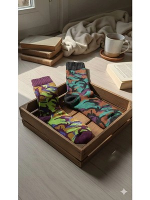 2'li Kamuflaj Desenli Dikişsiz Kadın Havlu Çorap