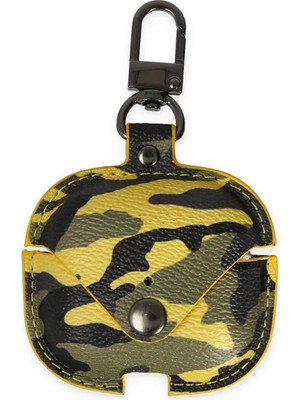 Airpods 3 (3.nesil) Çanta Kamuflaj Deri Kılıf - Sarı