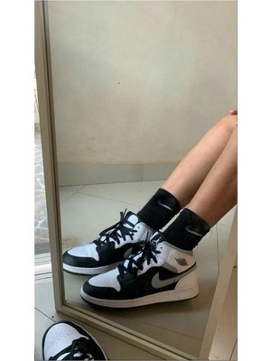 Multi Çorap Multiçorap 6 Çift Orta Siluet Tik Desenli Esnek Kolej Çorabı Erkek Kadın 3 Siyah 3 Beyaz Tenis Çorabı 6'lı