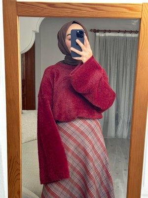 Muennesofi Kırmızı Peluş Oversize Kazak