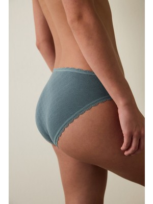 Penti Koyu Gri Kalp Desenli Pointel Düşük Bel Slip Külot