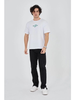 Erkek Baskılı 24/1 Penye T-Shirt - Beyaz