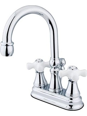 KS2611PX Vali Pirinç Açılır ve Porselen Çapraz Saplı 4 Inç Lavabo Bataryası, Parlak Krom