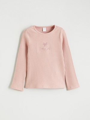 LC Waikiki Pembe Bisiklet Yaka Fiyonk Nakışlı Kız Çocuk Tişört