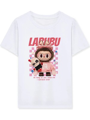 Tarz Yeri Kız Labubu Çocuk Baskılı T-Shirt - Beyaz