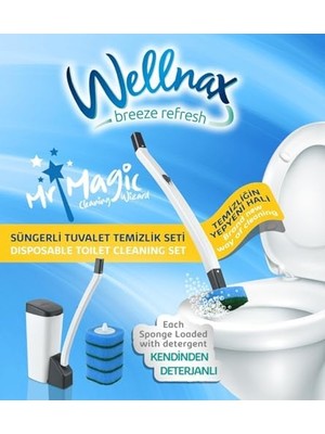 Breeze Refresh Özel Tuvalet Temizlik Seti ve Kullan At 10 Adet Deterjanlı Tuvalet Yedek Sünger X1