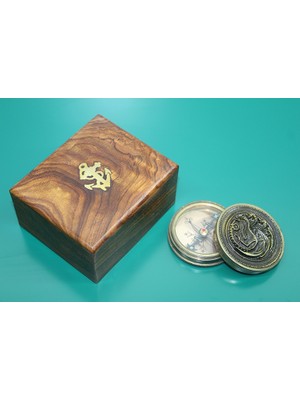 DecoTech Ahşap Kutulu Pirinç Pusula Ejderha Desenli (55476)