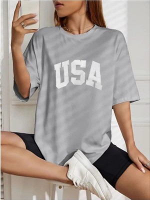 Passense Nakışlı Oversize T-Shirt - Gri