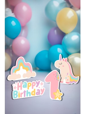 Niksy Design Unicorn Temalı Yaş Seçenekli Masa Süsü Ayaklı Pano Seti