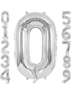 Xesha 0 Rakamı Doğum Günü Balonu Yaş Günü Gümüş Renk Uçan Balon 102 cm Doğum Günü ve Parti Dekorasyonu Büyük Boy Folyo Helyum Uçan Balon Yaş 0 Sayısı