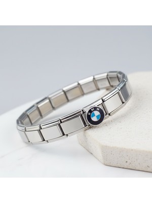 Erkek Kadın Çelik Bileklik - Bmw Logolu Italyan Charm Nomi Bileklik