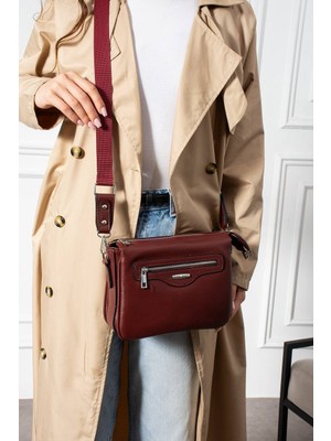 Asel Çanta,klasik Çapraz Fitil Detaylı , bordo kadın Çapraz Çantası