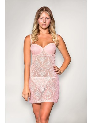 Lingra Pudra Transparan Babydoll ve String Takım