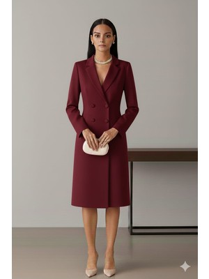 Nake Butik Kırmızı Çift Düğmeli Ceket Yaka Blazer Elbise