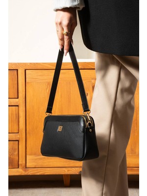 Asel Çanta,çok Gözlü Baget Çanta , siyah kadın Omuz ve Çapraz Çantası