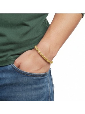 Hg.Aksesuar Erkek Hasır Örgü Çelik Zincir Bileklik 6mm