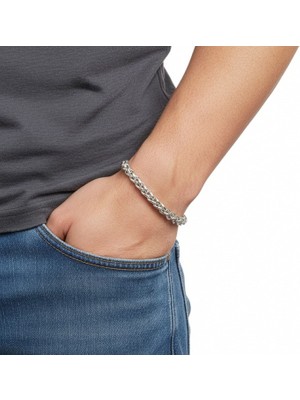 Hg.Aksesuar Erkek Hasır Örgü Çelik Zincir Bileklik 6mm