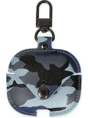 Airpods Pro 2 (2.nesil) Çanta Kamuflaj Deri Kılıf - Mavi KOZMIX-969871