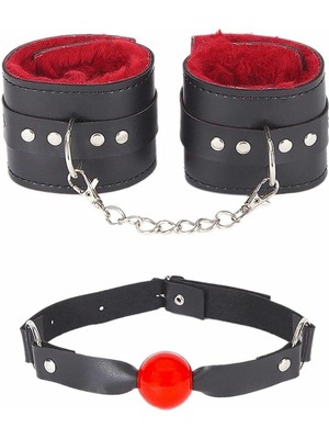 Dodes Dodes Ağız Topu ve Kelepce Içi Tüylü Kırmızı Set