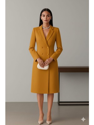 Nake Butik Kırmızı Çift Düğmeli Ceket Yaka Blazer Elbise