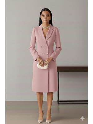 Nake Butik Kırmızı Çift Düğmeli Ceket Yaka Blazer Elbise