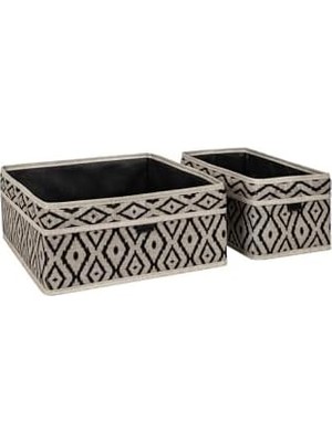 Pazar Kapısı Dekoratif Sepet Hurç 2 Li Çekmece Düzenleyici Kumaş 30x30x14 cm ve 16x28x14 cm