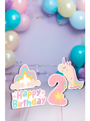 Niksy Design Unicorn Temalı Yaş Seçenekli Masa Süsü Ayaklı Pano Seti