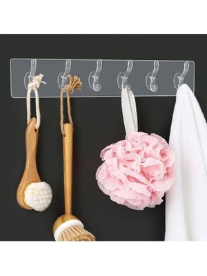 Jetfast 6'lı Kendinden Yapışkanlı Güçlü Şeffaf Askılık Kapı Arkası Mutfak Duvar Banyo Askı