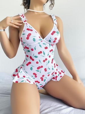 Dodes Dodes Vişne Desenli Fantezi Body