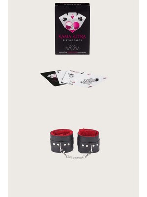 Dodes Dodes Sexy Görselli Oyun Kartı Kama Sutra Siyah Kırmızı Kelepçe Set