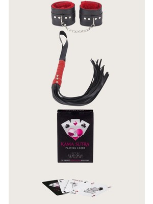Dodes Dodes Sexy Görselli Oyun Kartı Kama Sutra Kelepçe Kırbaç Set
