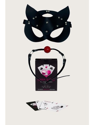 Dodes Dodes Sexy Görselli Oyun Kartı Kama Sutra Siyah Ağız Topu Maske Set