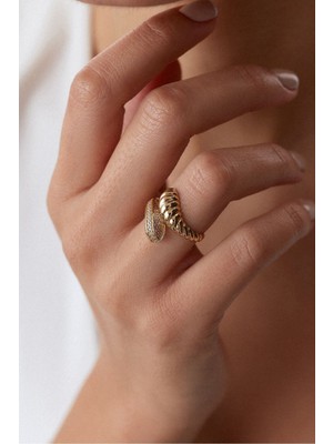 Oroline Kuyumculuk 8 Ayar Altın Taşlı Sarmal Burgu Desenli Kadın Yüzük