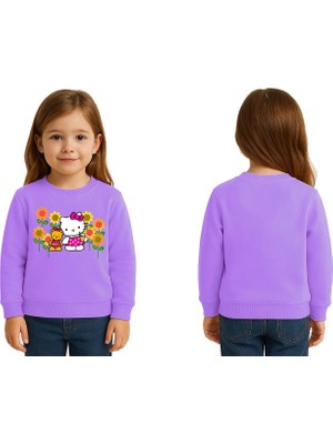 Sedirli Unisex Hello Kity Baskılı Çocuk Swaetshirt 3 Iplik Şardonlu