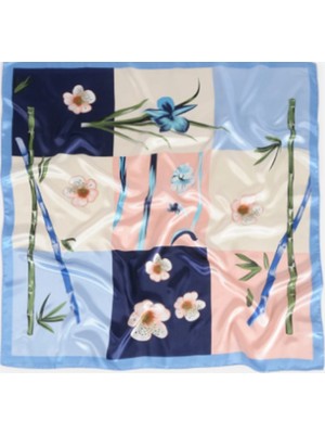 TrendyChic Mavi Floral Desenli Kadın Şal Fular Aksesuar