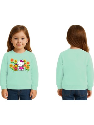 Sedirli Unisex Hello Kity Baskılı Çocuk Swaetshirt 3 Iplik Şardonlu