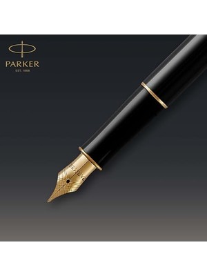 Lake Siyah Altın Tasarımlı Dolma Kalem, Orta Kalınlıkta Uç, Siyah Mürekkep. Özel Kutulu