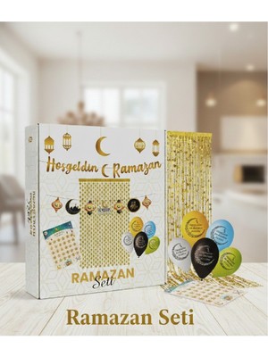 Hoşgeldin Ramazan Baskılı Balonu ve Yazılı Yıldız Arkafonlu Lüks Ramazan Kutulu Seti
