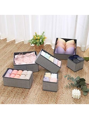 Iç Giyim Saklama Kutuları, 6'lı Set, Çekmece Düzenleyici, Kumaş Kutular, Saklama Sepetleri, Görünümlü Keçe Kumaş, Çorap, Kravat, Şal Için Uygun, Gri